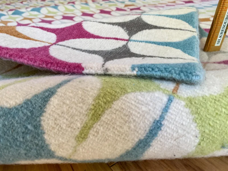 IMG_5109 Stark DELPHOS BROWN Modern Wool Silk Hand Knotted Colorful Egg Green Pink Blue Cream 6x9' MSRP USD 12,000