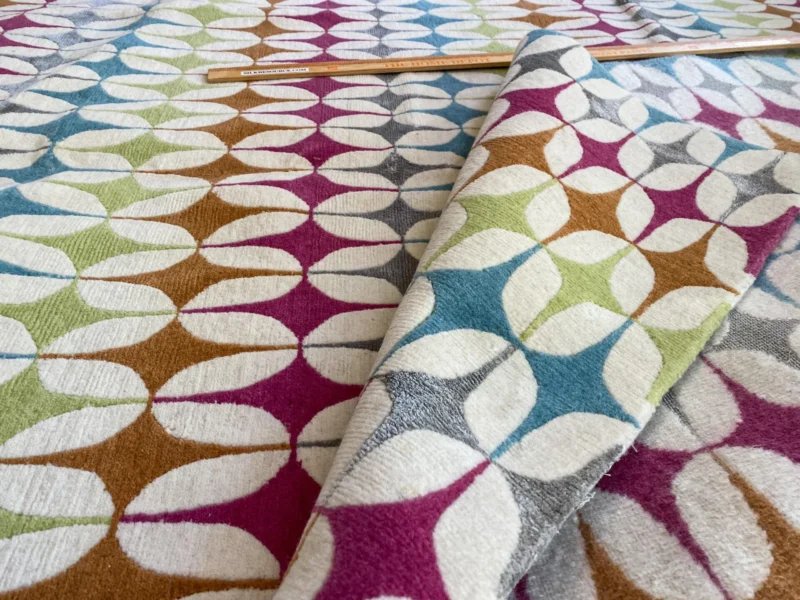IMG_5113 Stark DELPHOS BROWN Modern Wool Silk Hand Knotted Colorful Egg Green Pink Blue Cream 6x9' MSRP USD 12,000