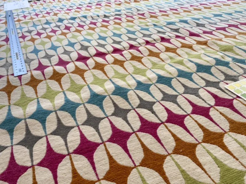 IMG_5115 Stark DELPHOS BROWN Modern Wool Silk Hand Knotted Colorful Egg Green Pink Blue Cream 6x9' MSRP USD 12,000