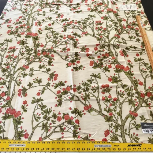 IMG_5230 17 Berkbox52 1.2y Scalamandre Knollwood Coral Pear Cherry Blossom Print Silk MSRP USD 320
