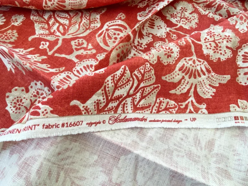 IMG_5283 6 Berkbox56 1.5 yard Scalamandre Calais Linen Print Coral Red White