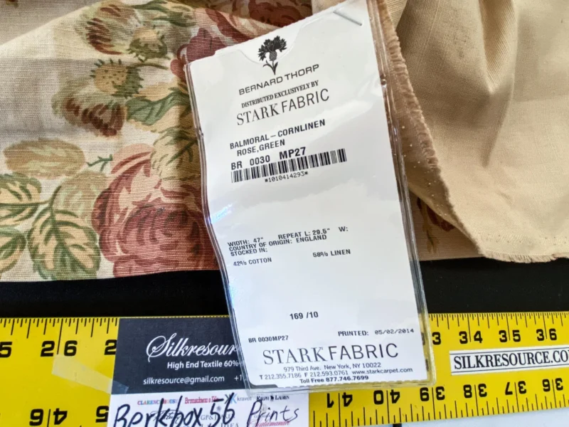 IMG_5306 12 Berkbox56 1.3 yard Scalamandre Balmoral-Corn linen Rose, Green Floral