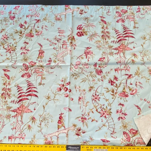20 Berkbox56 1.2 yard Scalamandre Sky blue Red Chinoiserie Toile Floral Print Minor Defect
