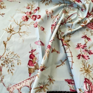 IMG_5340 20 Berkbox56 1.2 yard Scalamandre Sky blue Red Chinoiserie Toile Floral Print Minor Defect