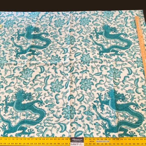 21 Berkbox56 1.2 yard Scalamandre Chi'en Dragon Linen Print Blue White