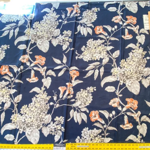 IMG_5349 23 Berkbox56 1.3 yard Scalamandre Merrimon Navy Blue Floral 100% Linen with Glazed finish