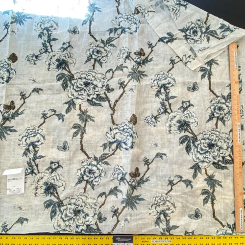 IMG_5361 26 Berkbox56 2.4yard  Scalamandre Tree Peony on Linen Voile Blue and White