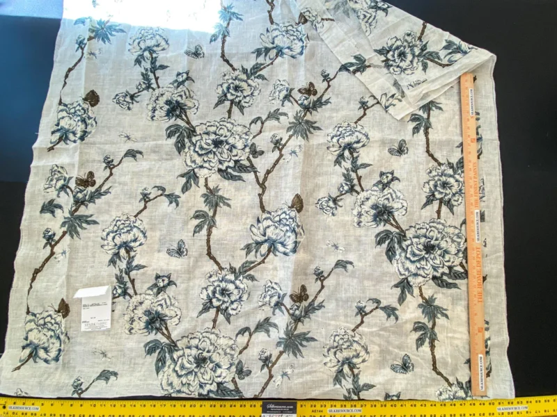 IMG_5361 26 Berkbox56 2.4yard  Scalamandre Tree Peony on Linen Voile Blue and White