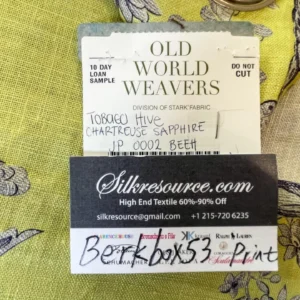 IMG_5410 Scalamandre Tobago Hive Chartreuse Sapphire Linen - 1.5 Yard