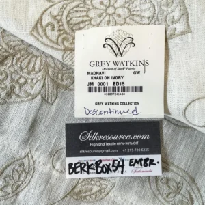 IMG_5441 1 Berkbox54 1.2 yard Scalamandre Madhavi Khaki on Ivory Embroidery Minor Defect MSRP USD 272/Y