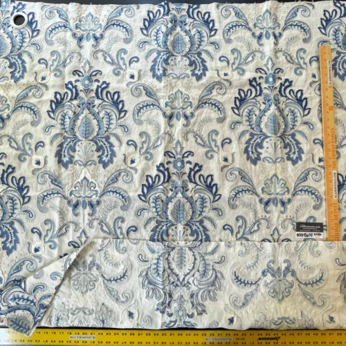 IMG_5456 4 Berkbox54  1.4yard Scalamandre AVA DAMASK EMBROIDERY Linen Damask Blue on White MSRP 1/Y