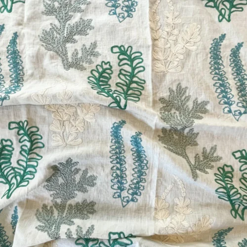 IMG_5474 20 Berkbox54 1.25Y Scalamandre Harbor Green Seaweeds Ocean Plants Coral Reef Embroidery Linen MSRP USD 288