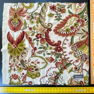 IMG_5484 10 Berkbox54  27x27" Scalamandre Square Floral Red and Green Crewel Embroidery Magnificent Lalita  MSRP USD494/Y