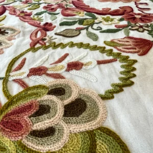 IMG_5486 10 Berkbox54  27x27" Scalamandre Square Floral Red and Green Crewel Embroidery Magnificent Lalita  MSRP USD494/Y