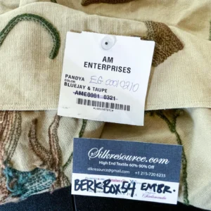 12 Berkbox54 1y Scalamandre Pandya Bluejay & Taupe Wool Embroidery On 100% Cotton