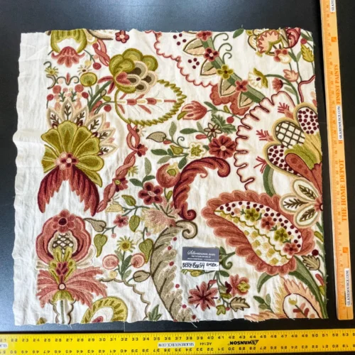 IMG_5496 13 Berkbox54  27x27" Scalamandre Square Floral Red and Green Crewel Embroidery Lalita  MSRP USD494/Y