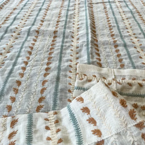 IMG_5515 17 Berkbox54 Scalamandre Senwick Caramel & Aqua Embroidery Linen 41"x48"