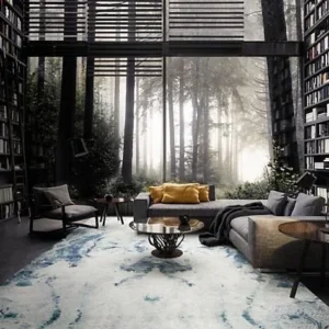 Landigo 4 RUG_NO123788A_RM Stark Cedartown Light Slate Grey Modern Blue Grey Rug Medallion Hand Knotted - 100% Silk - 9x12' MSRP USD16250