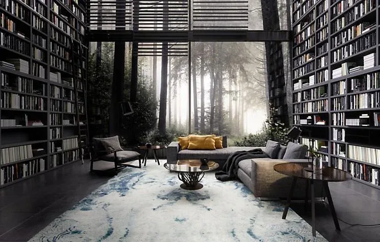 Landigo 4 RUG_NO123788A_RM Stark Cedartown Light Slate Grey Modern Blue Grey Rug Medallion Hand Knotted - 100% Silk - 9x12' MSRP USD16250