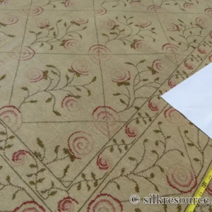 Stark EVERMAN TAN Silk Wool Hand Knotted Rug Delicate Climing Rose Flower Pink Red 11'11"X9' MSRP USD 11,000