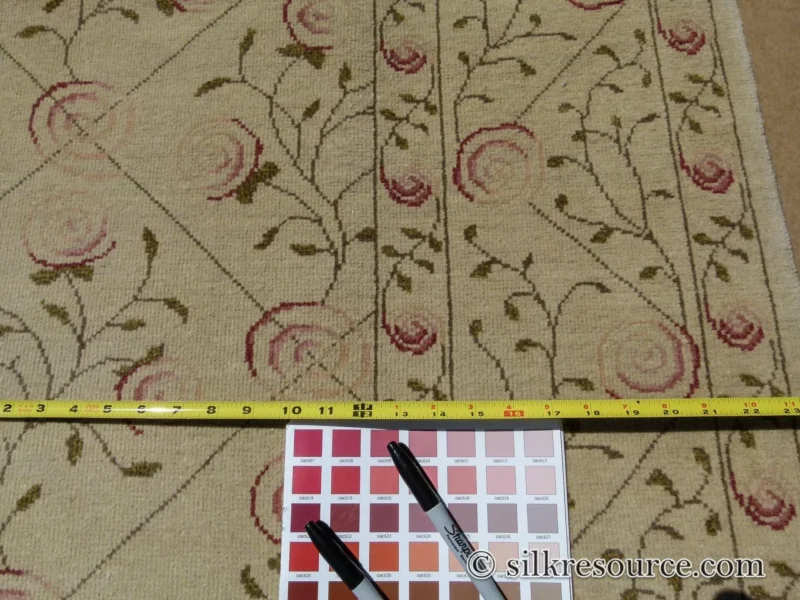 Stark EVERMAN TAN Silk Wool Hand Knotted Rug Delicate Climing Rose Flower Pink Red 11'11"X9' MSRP USD 11,000