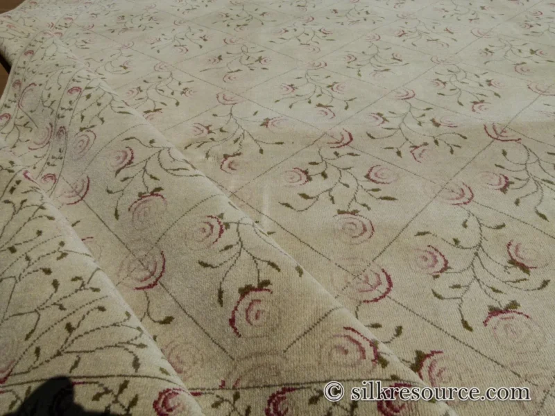 Stark EVERMAN TAN Silk Wool Hand Knotted Rug Delicate Climing Rose Flower Pink Red 11'11"X9' MSRP USD 11,000