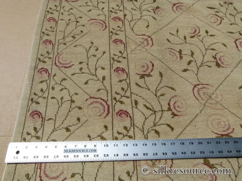 Stark EVERMAN TAN Silk Wool Hand Knotted Rug Delicate Climing Rose Flower Pink Red 11'11"X9' MSRP USD 11,000