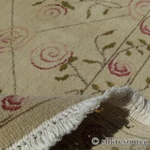 Stark EVERMAN TAN Silk Wool Hand Knotted Rug Delicate Climing Rose Flower Pink Red 11'11"X9' MSRP USD 11,000