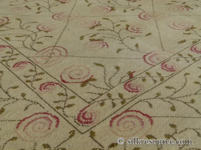 Stark EVERMAN TAN Silk Wool Hand Knotted Rug Delicate Climing Rose Flower Pink Red 11'11"X9' MSRP USD 11,000