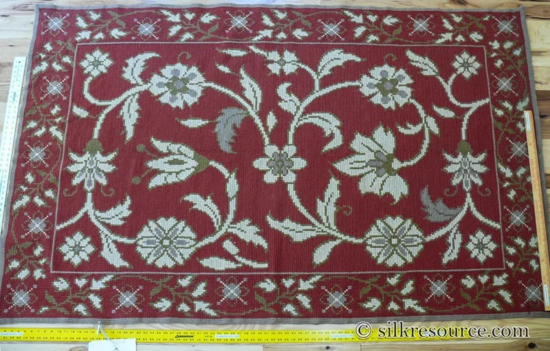 P1670184 Stark Hodos Indian Red Rug 100% Wool Flat Weave Red Beige/Cream Bronze Rose Tulip Lily Floral MSRP 1800