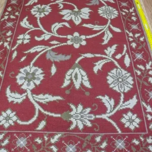 P1670192 Stark Hodos Indian Red Rug 100% Wool Flat Weave Red Beige/Cream Bronze Rose Tulip Lily Floral MSRP 1800