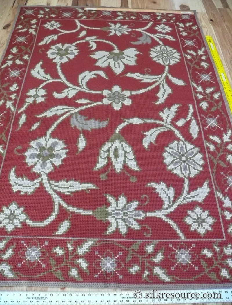 P1670192 Stark Hodos Indian Red Rug 100% Wool Flat Weave Red Beige/Cream Bronze Rose Tulip Lily Floral MSRP 1800