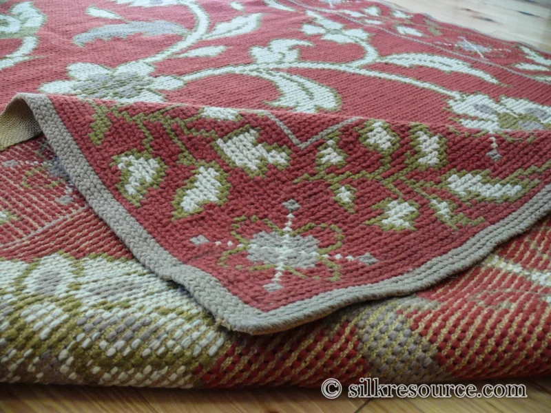 P1670193 Stark Hodos Indian Red Rug 100% Wool Flat Weave Red Beige/Cream Bronze Rose Tulip Lily Floral MSRP 1800