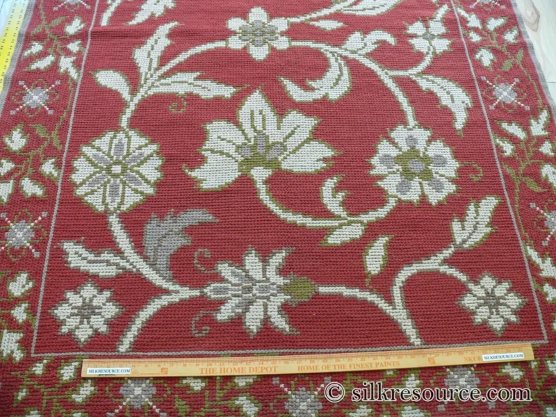 P1670195 Stark Hodos Indian Red Rug 100% Wool Flat Weave Red Beige/Cream Bronze Rose Tulip Lily Floral MSRP 1800