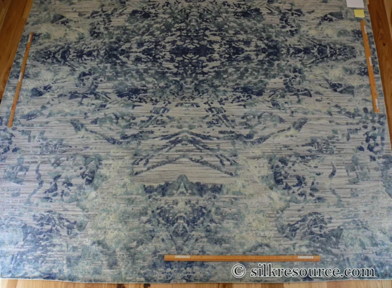 P1670236 Stark Cedartown Light Slate Grey Modern Blue Grey Rug Medallion Hand Knotted - 100% Silk - 9x12' MSRP USD16250
