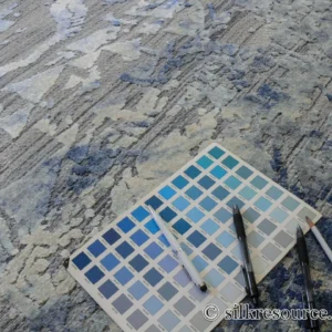 P1670241 Stark Cedartown Light Slate Grey Modern Blue Grey Rug Medallion Hand Knotted - 100% Silk - 9x12' MSRP USD16250