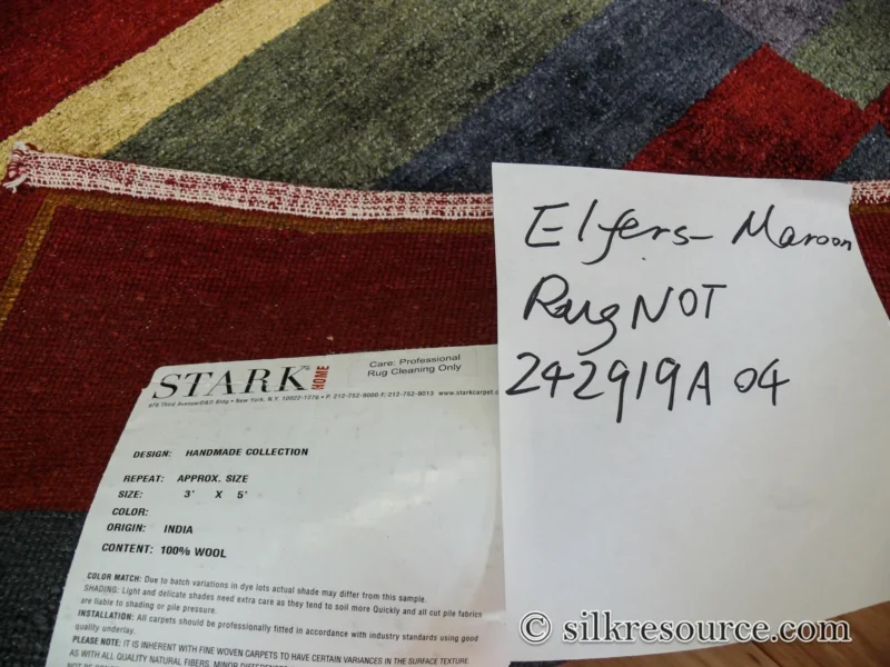 P1670244 Stark Elfers Maroon Stripe 100% Silk Rug 4x6' Red Gold Black Stripe MSRP 00