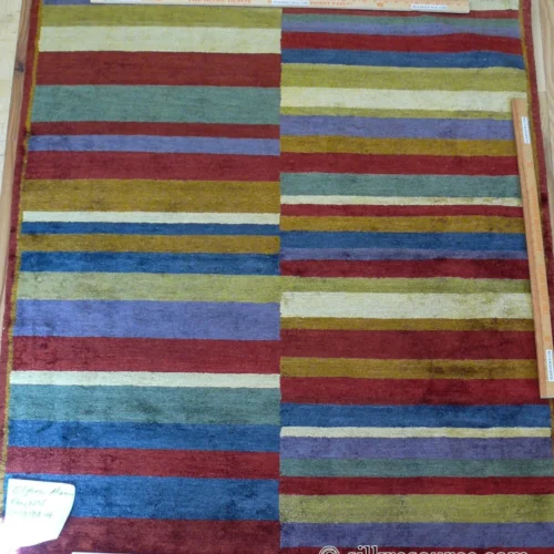Stark Elfers Maroon Stripe 100% Silk Rug 4x6' Red Gold Black Stripe MSRP 00