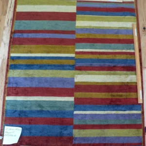 P1670246 Stark Elfers Maroon Stripe 100% Silk Rug 4x6' Red Gold Black Stripe MSRP 00