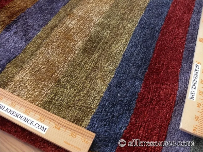 P1670248 Stark Elfers Maroon Stripe 100% Silk Rug 4x6' Red Gold Black Stripe MSRP 00