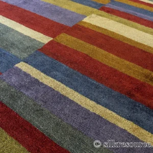 P1670251 Stark Elfers Maroon Stripe 100% Silk Rug 4x6' Red Gold Black Stripe MSRP 00