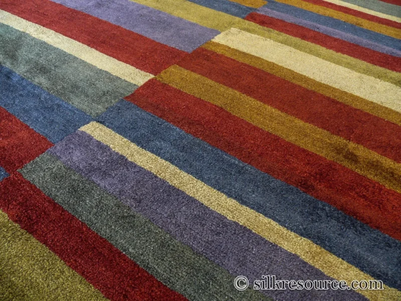 P1670251 Stark Elfers Maroon Stripe 100% Silk Rug 4x6' Red Gold Black Stripe MSRP 00