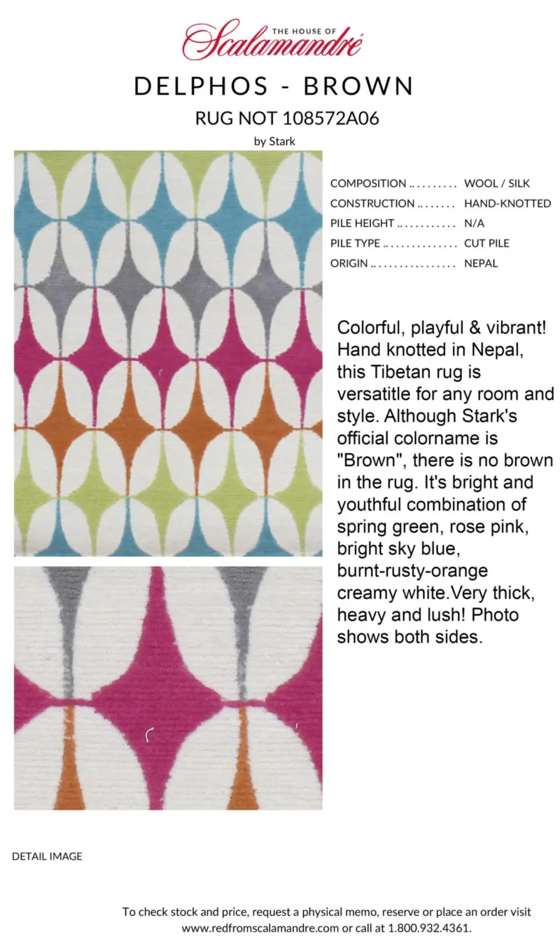 DELPHOS - BROWN - NOCOLOR - SCALAMANDRÉ Stark DELPHOS BROWN Modern Wool Silk Hand Knotted Colorful Egg Green Pink Blue Cream 6x9' MSRP USD 12,000
