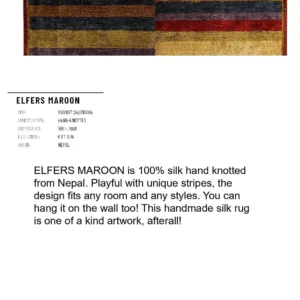 RUGNOT_242919A04_page-0001 Stark Elfers Maroon Stripe 100% Silk Rug 4x6' Red Gold Black Stripe MSRP 00