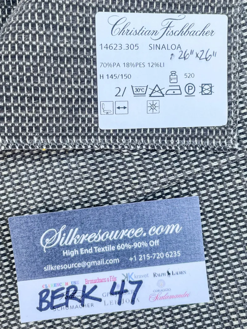 IMG_2566 23 Berkbox47 26″x 26″ Square  Scalamandre  Christian Fischbacher SINALOA Black White Woven