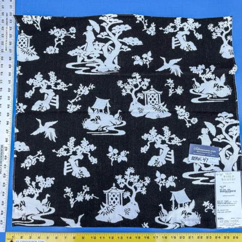 IMG_2603 41 Berkbox47 27″x 27″ Square Scalamandre LILY POND COAL Black and White Outdoors Bird/ Animal Chinoiserie