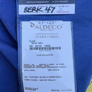 54 Berkbox47 27″x 27″ Square Scalamandre CLAN DEEP SKY Blue Viscose Plain