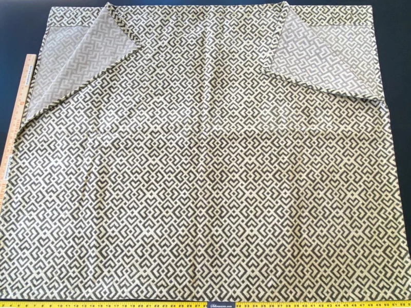 IMG_5512 1 Berkbox64 Finished Drapery 2.4 yard Scalamandre  Colony Roma Raff Linen Velvet Geometric Brown and Beige MSRP USD 300+/Y