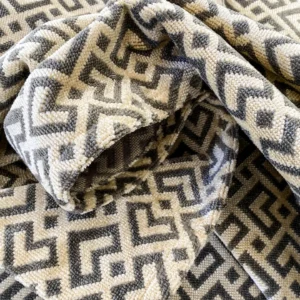 IMG_5514 1 Berkbox64 Finished Drapery 2.4 yard Scalamandre  Colony Roma Raff Linen Velvet Geometric Brown and Beige MSRP USD 300+/Y