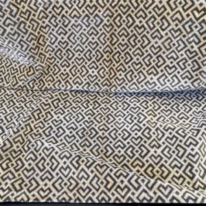 IMG_5517 1 Berkbox64 Finished Drapery 2.4 yard Scalamandre  Colony Roma Raff Linen Velvet Geometric Brown and Beige MSRP USD 300+/Y